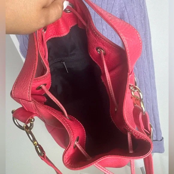 Vintage Hot Pink Genuine Leather Shoulder Bucket Hobo Bag - Picture 6 of 8